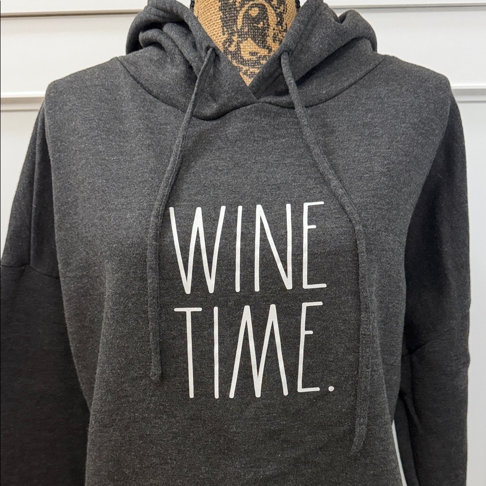 Rae Dunn Charcoal Hoodie with 'Wine Time' Print